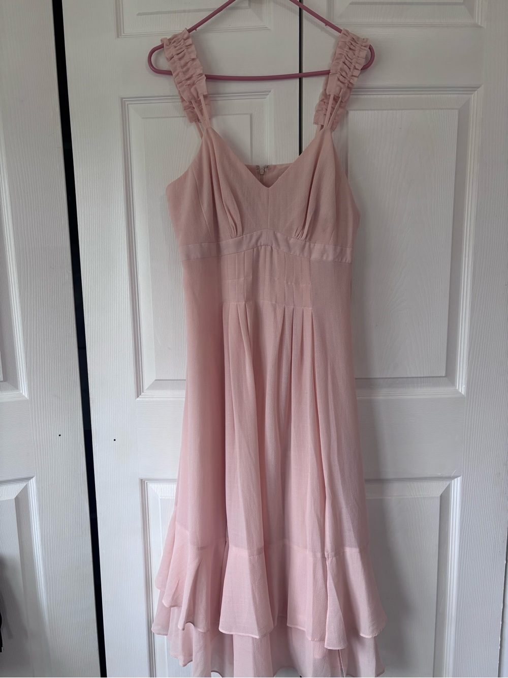 NWT Nanette Lepore Bella Donna Bellini Fizz Blush Pink Ruffle Midi Dress Size 12